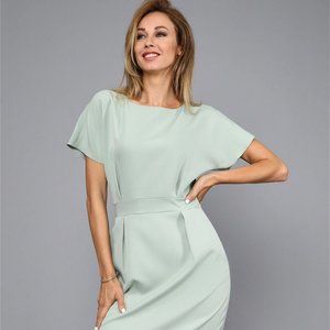 Elegant mid length office dress, light blue, everyday work fit
